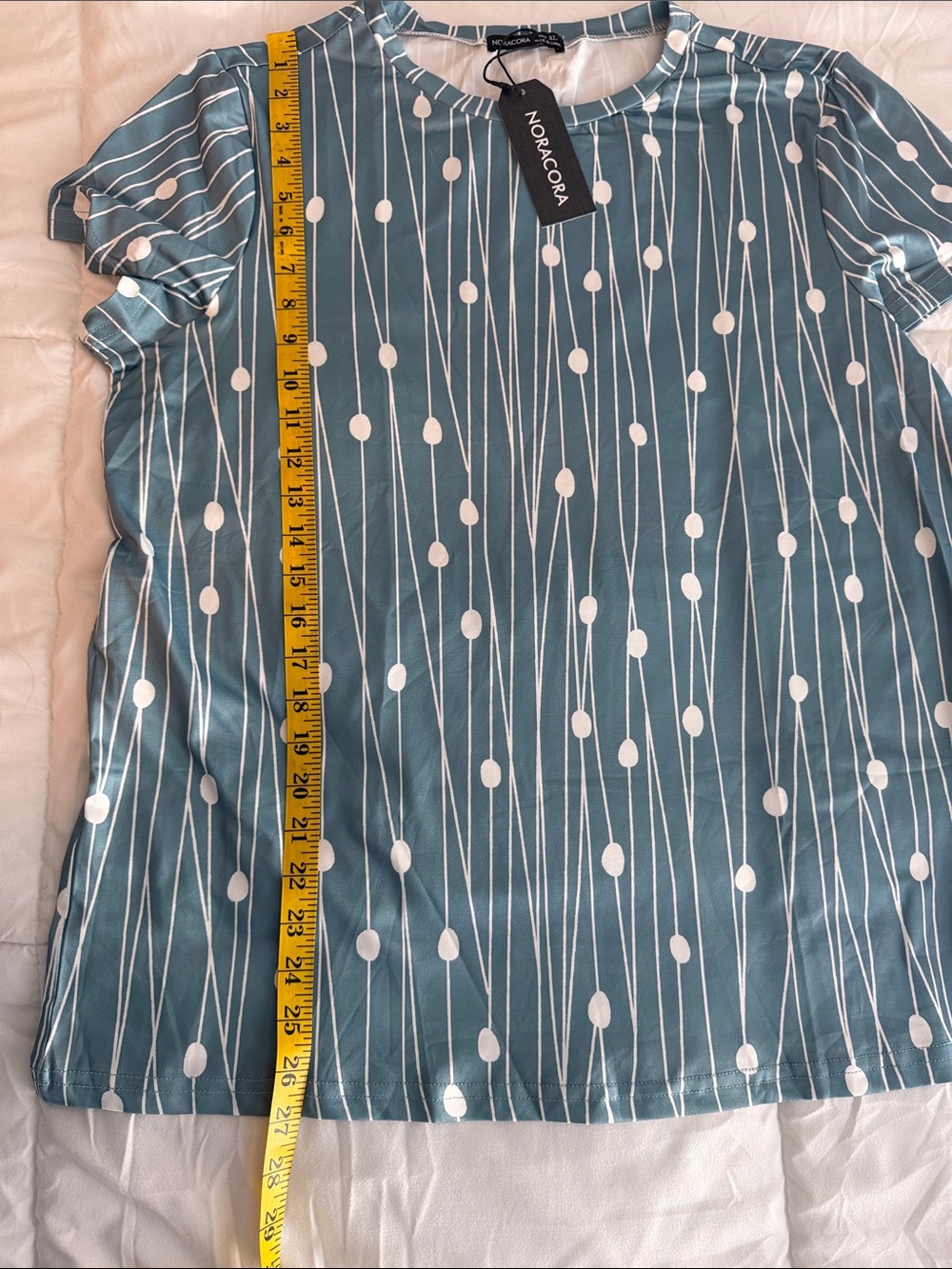 Nora Cora Teal Short Sleeve Dot-Stripe Blouse - Picture 5 of 5
